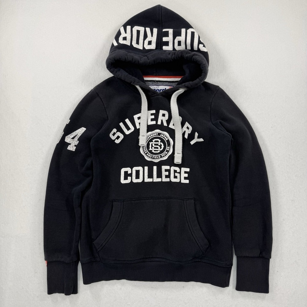 Superdry Track And Field Hoodie Women's M Black Retro Style Heavyweight Boxy